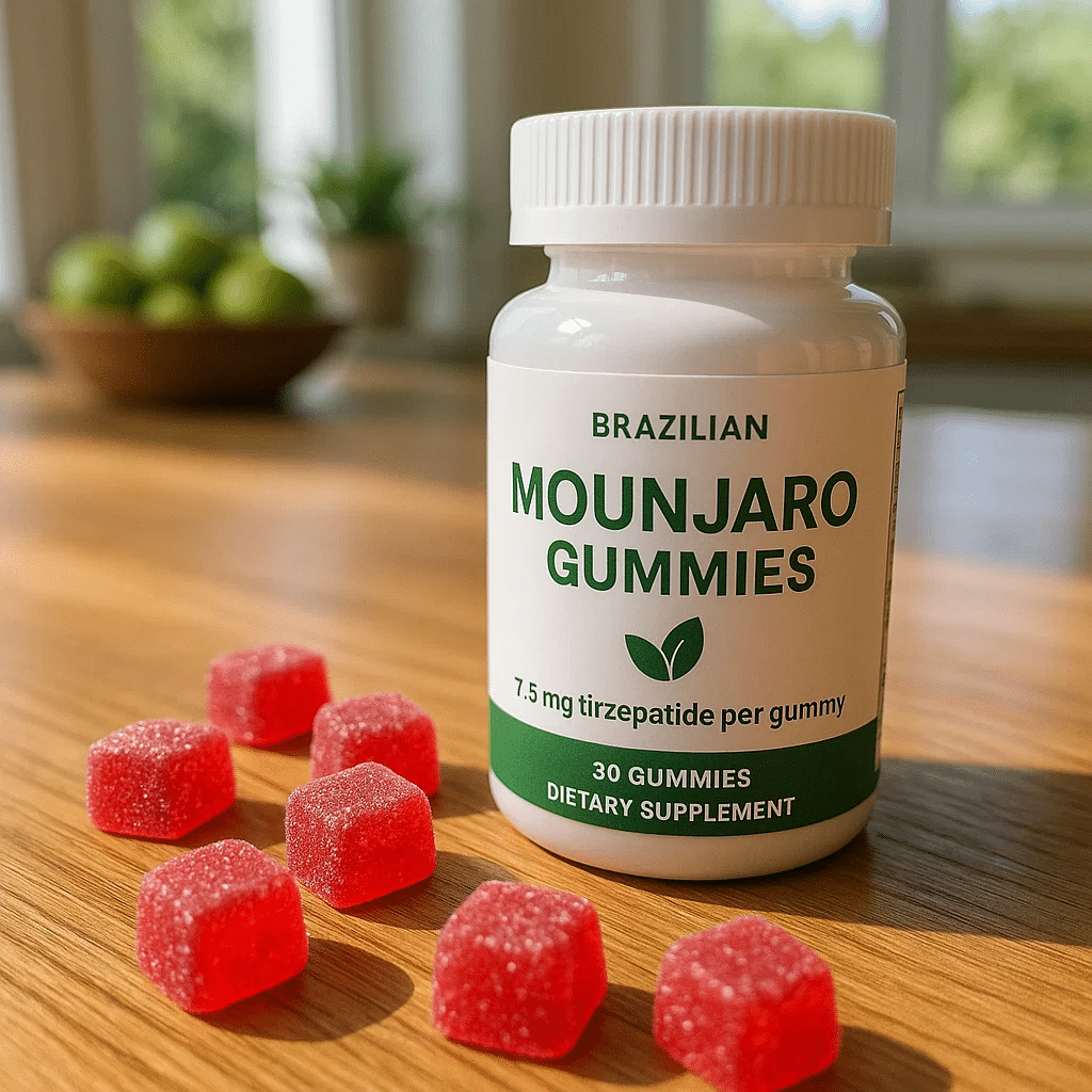 Brazilian Mounjaro Gummies : The Natural Weight Loss Game-Changer 4 brazilian mounjaro gummies on kitchen table