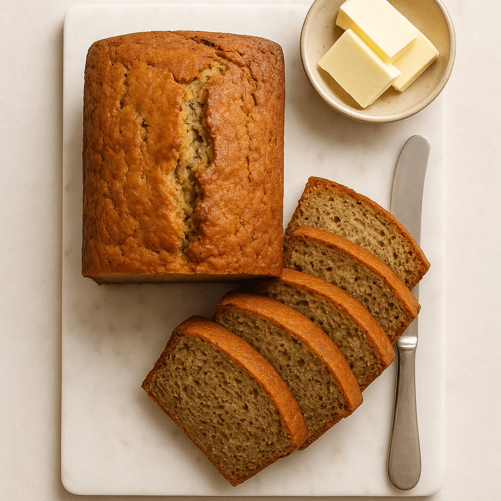 Banana Bread Recipe : The Best Moist & Easy Loaf Ever 5 Moist banana bread recipe sliced on a wooden board