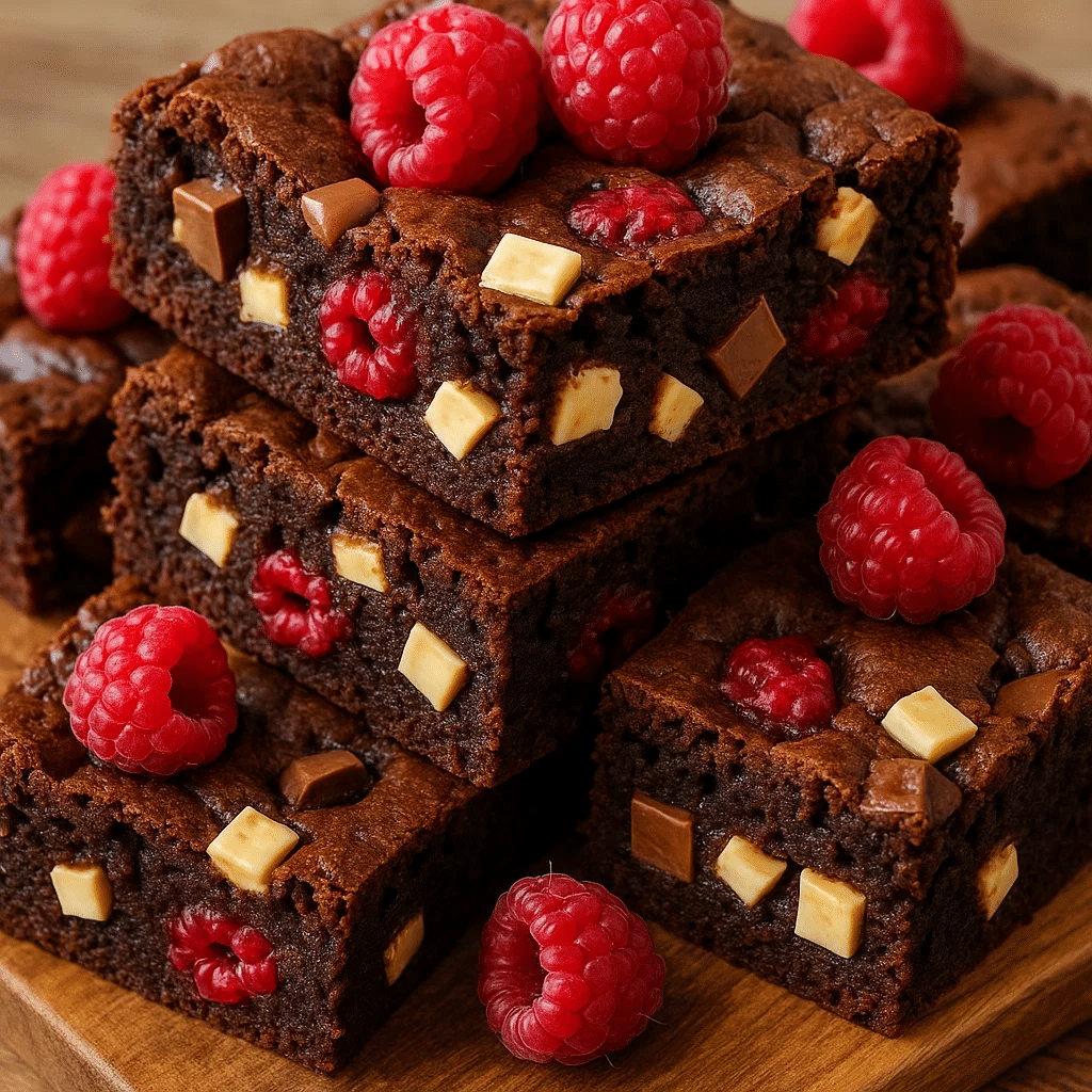 Triple Chocolate Raspberry Brownies: The Best Fudgy Treat 5 Triple Chocolate Raspberry Brownies on wooden board