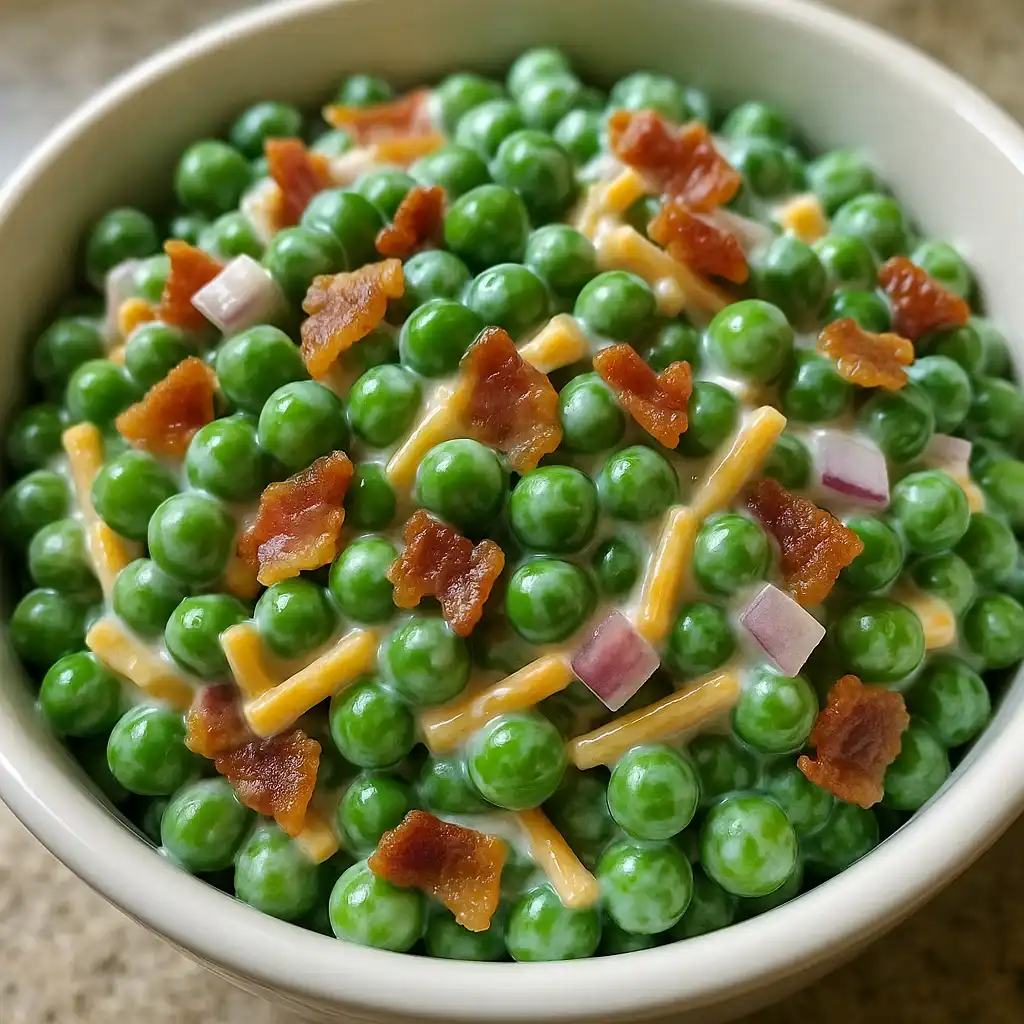 Pea Salad Recipe – The Best Creamy & Fresh Side You’ll Ever Make (2025) 5 Creamy pea salad recipe with bacon and cheddar