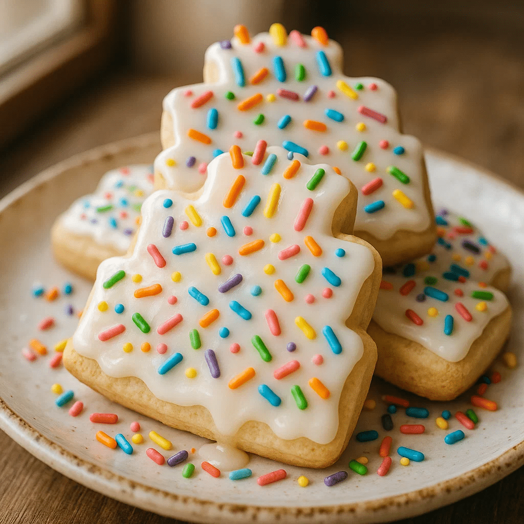 Iced Birthday Cake Cookies – The Best Soft & Festive Party Treats (2025) 4 Iced Birthday Cake Cookies stacked with colorful sprinkles