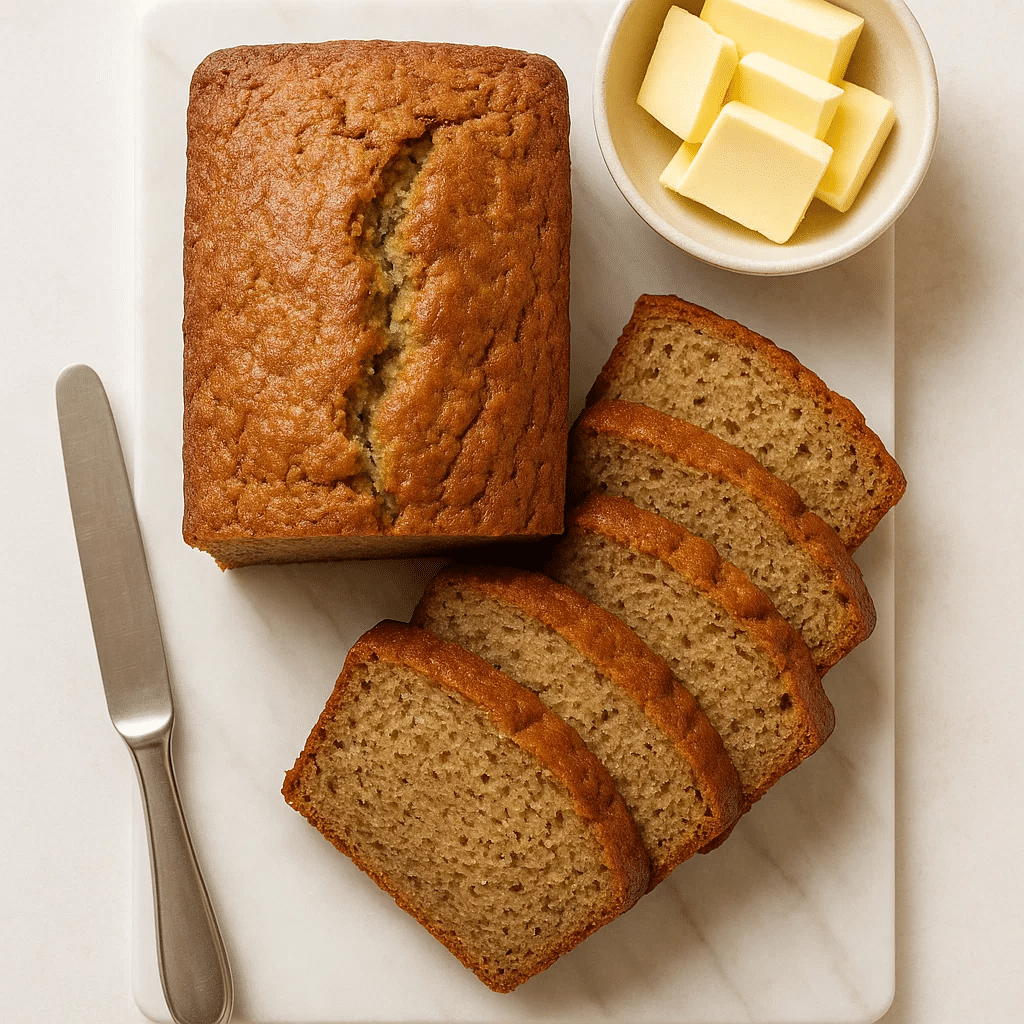 Banana Bread Recipe : The Best Moist & Easy Loaf Ever 4 Moist banana bread recipe sliced on a wooden board