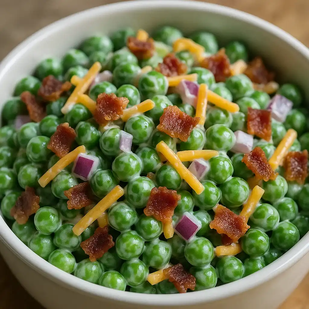 Pea Salad Recipe – The Best Creamy & Fresh Side You’ll Ever Make (2025) 4 Creamy pea salad recipe with bacon and cheddar