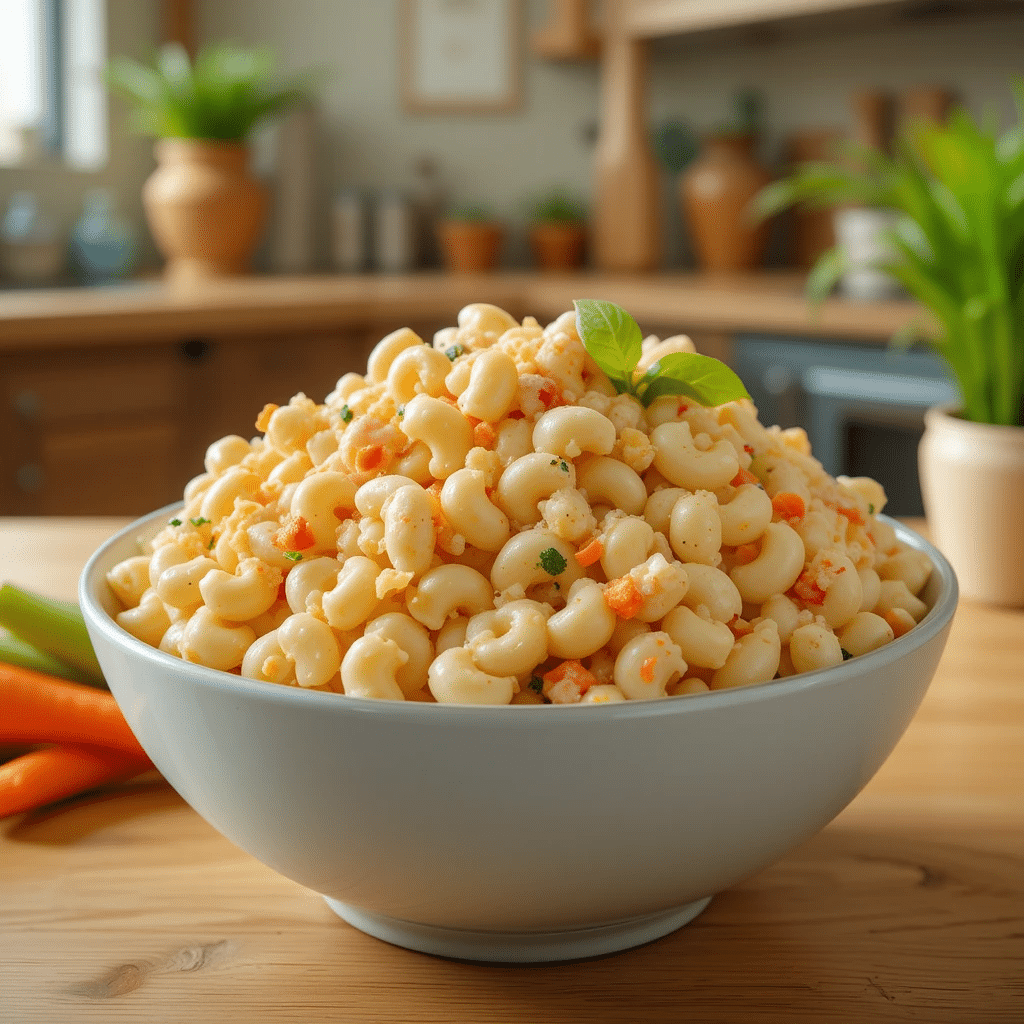Original Hawaiian Bros Macaroni Salad Recipe (Authentic Guide) 4 Original Hawaiian Bros macaroni salad recipe in a white serving bowl
