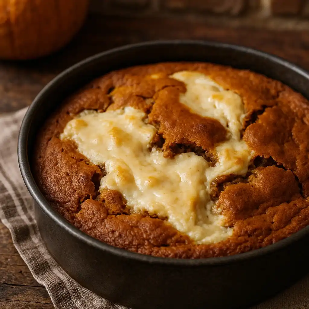 Pumpkin Quake Cake – The Best Gooey Fall Dessert Recipe 4 Freshly baked Pumpkin Quake Cake with gooey cream cheese layer