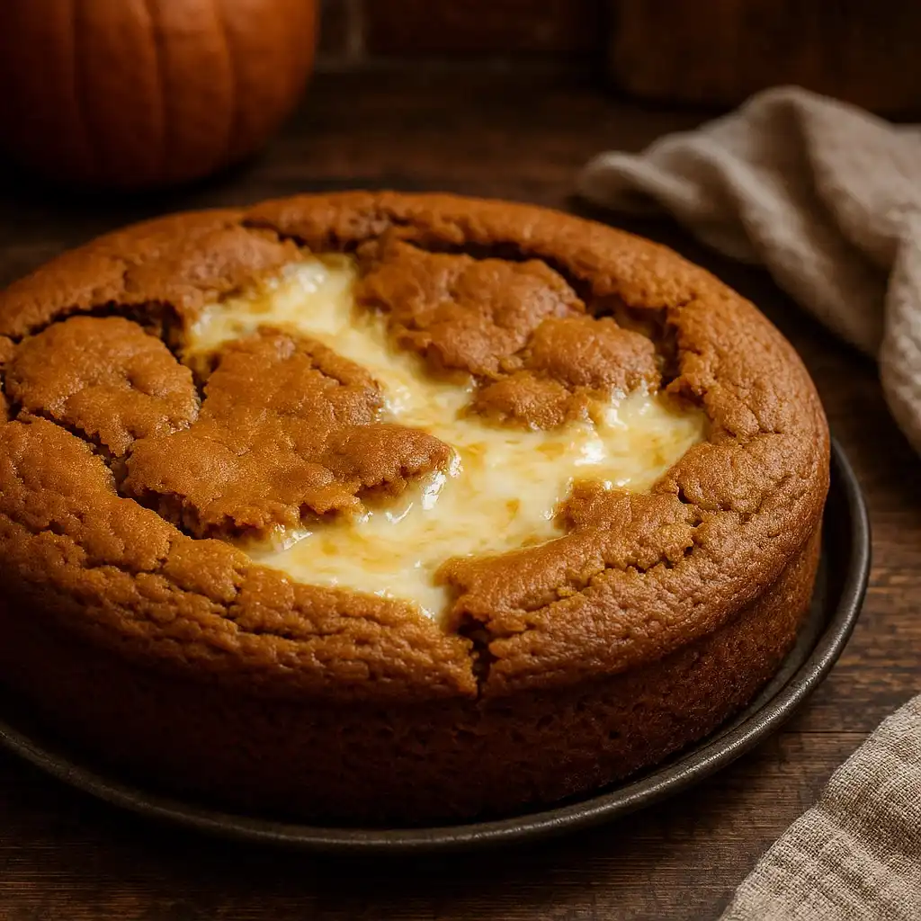 Pumpkin Quake Cake – The Best Gooey Fall Dessert Recipe 5 Freshly baked Pumpkin Quake Cake with gooey cream cheese layer
