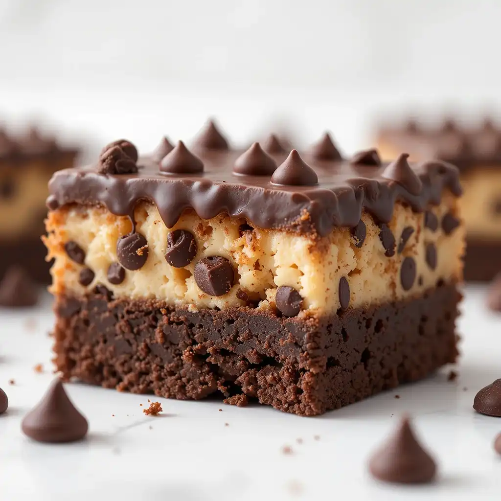 Cookie Dough Brownies – The Best 2-in-1 Dessert Ever 3 Freshly sliced cookie dough brownies close-up