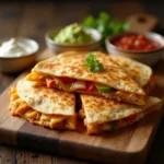 Chicken Quesadillas: The Ultimate Guide to Perfect, Cheesy Goodness 6 Close-up of cheesy chicken quesadillas on wooden board