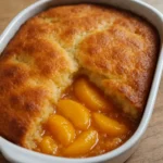 Peach Cobbler Cake Recipe: The Best Southern Dessert Fusion You’ll Love 6 freshly baked peach cobbler cake in a ceramic dish