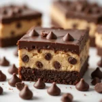 Cookie Dough Brownies – The Best 2-in-1 Dessert Ever 4 Freshly sliced cookie dough brownies close-up